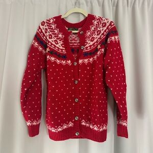Eddie Bauer Red and White Patterned Cardigan